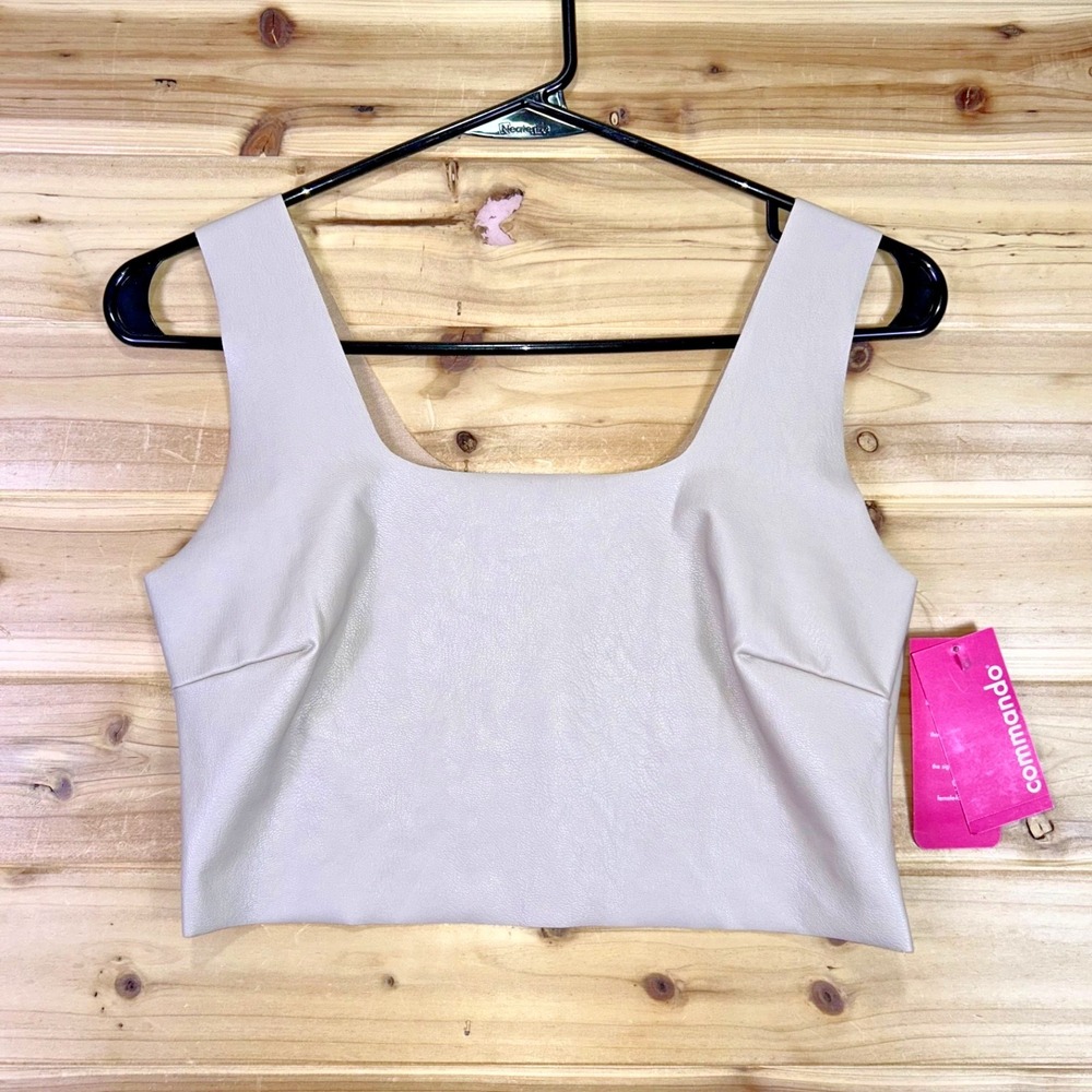 NEW Commando Crop Top Womens Medium Beige Faux Leather Squareneck Crop Tank Top